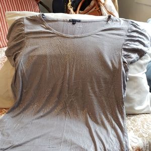 Mettallic silver short flutter sleeve shirt